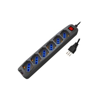 Multipresa 6pos bipasso/schuko spina16A +interr. nera-nero