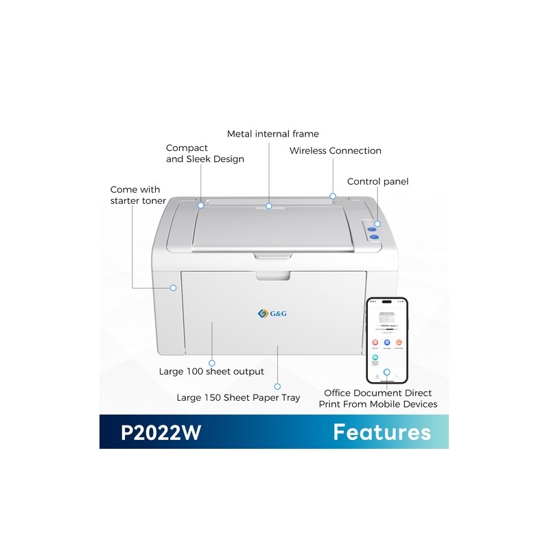 G&G P2022W Single Funzione A4 22ppm  Wi-Fi-BIANCO